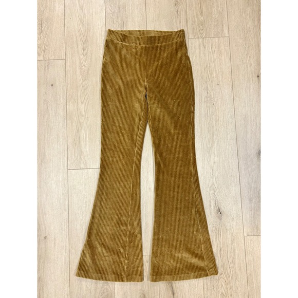 aerie Pants - Aerie Mustard Gold Corduroy Flare Leggings High Waisted Size M Long Ribbed Pants